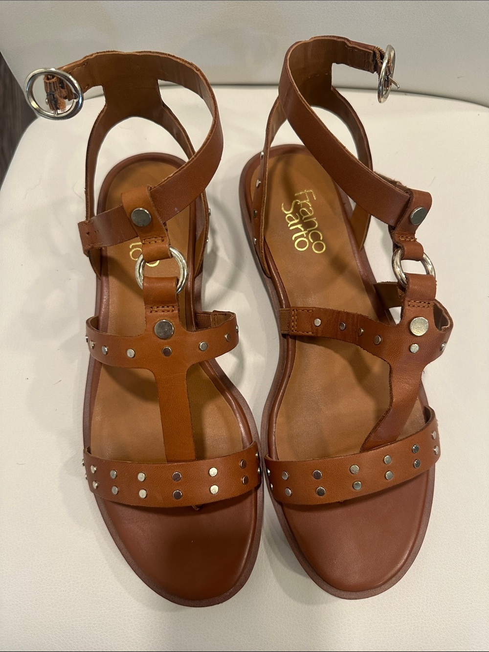 Franco Sarto-Madalaine Brown Leather Strappy Sandals - Women's